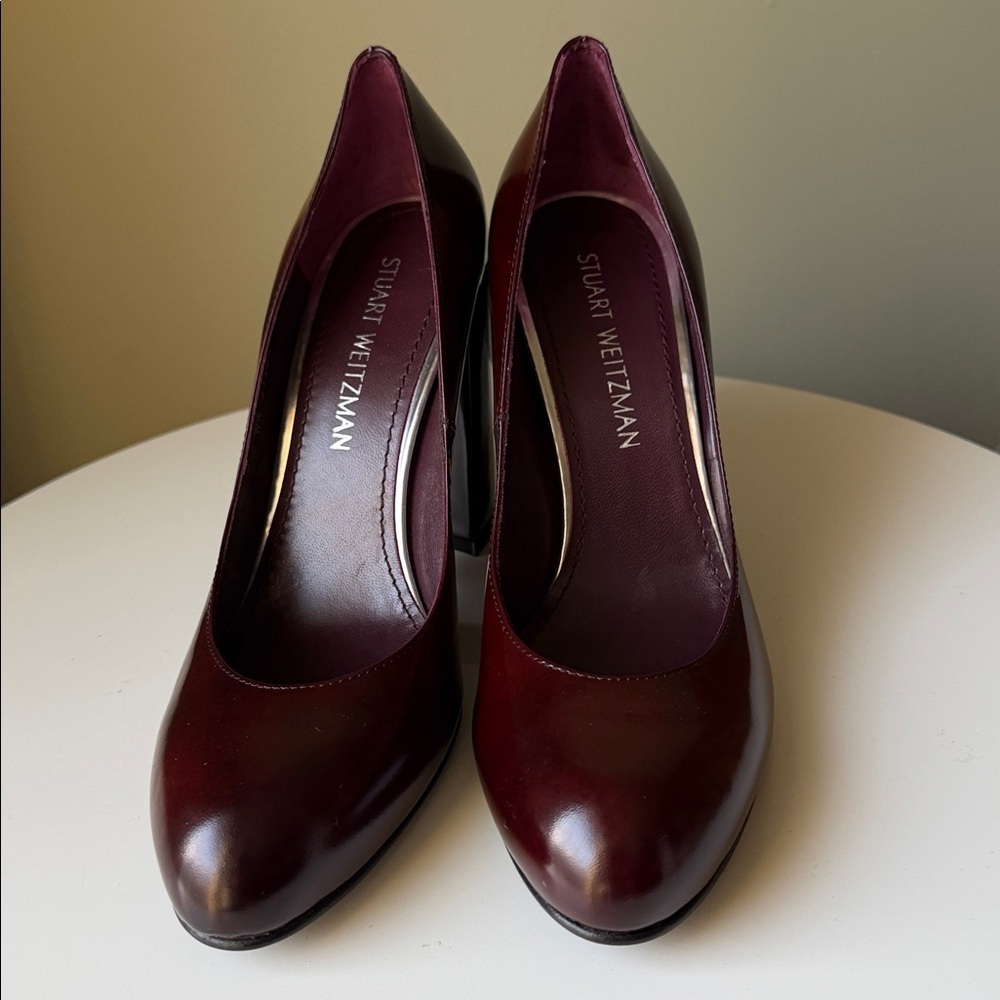 Stuart Weitzman Moda Pump Cordovan Burgundy Mirror Leather Shoes NWOB - Picture 9 of 14